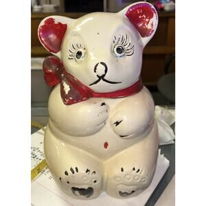 Copied - VINTAGE Circa 1950s Ceramic Bear Cookie Jar 11" x 7" American Bisque